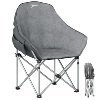 Chaise de camping pliante rembourré revêtement toucher daim rangements sac inclus gris OUTSUNNY