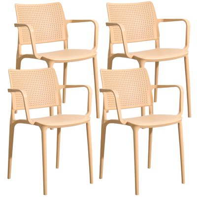 Lot de 4 chaises de terrasse ajourée en plastique avec accoudoirs, RIGA OVIALA
