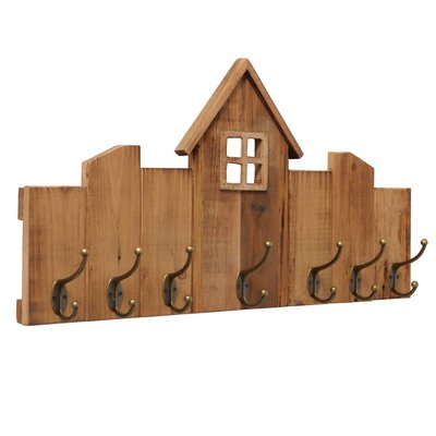 Portemanteau mural 7 accroches bois et métal 54x34x9cm WADIGA