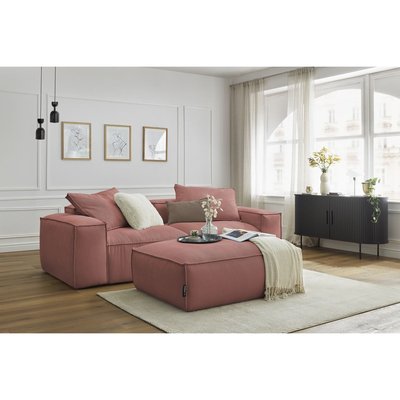 Canapé droit fixe 3 places en velours côtelé avec pouf, BOHEME BOBOCHIC