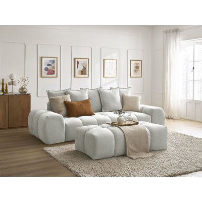 Canapé droit convertible 3 places en tissu texturé avec pouf, EVEREST BOBOCHIC