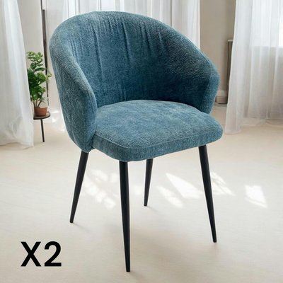 Chaise dossier rond tissu bleu (lot de 2) IENA PIER IMPORT