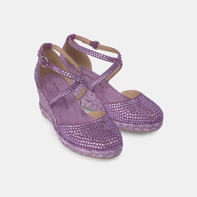 Sandales compensées tressées avec lanières en strass et fermeture à boucle ALMA EN PENA