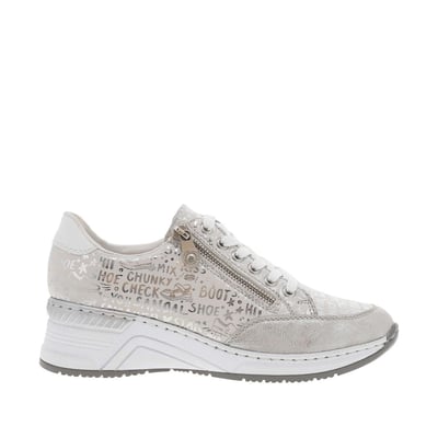 Baskets basses argentées à semelle compensée avec lacets plats et zip latéral RIEKER