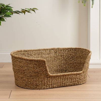 Plain Natural Seagrass Woven Pet Bed with Cushion Small SO'HOME