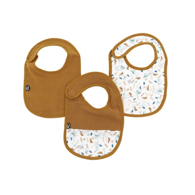 Lot de 3 bavoirs bébé en mousseline motif végétal DOMIVA