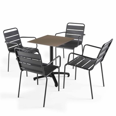 Table 60x60 cm inclinable stratifiée avec pied noir et chaises en métal, OPERA OVIALA