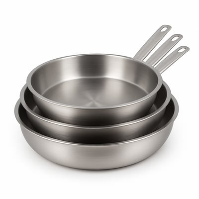 Set de 3 poêles 24/28/30 cm en acier inoxydable, PROFESSIONNEL MENASTYL