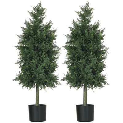 Lot de 2 plantes artificielles sapins cèdre H. 90 cm grand réalisme pot inclus HOMCOM