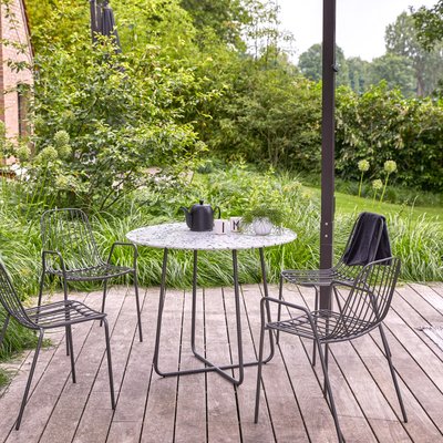 Table de jardin ronde en terrazzo premium et métal grey 4 pers. ELIO TIKAMOON