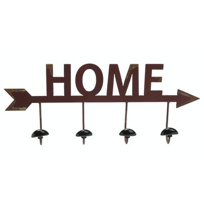 Patère en métal rouge vieilli avec 4 crochets "Home" 49,7x21x7cm PIER IMPORT