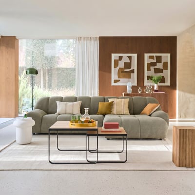 Lot de 2 tables basses gigognes, en plaqué chêne et métal acier, BATHI LA REDOUTE INTERIEURS