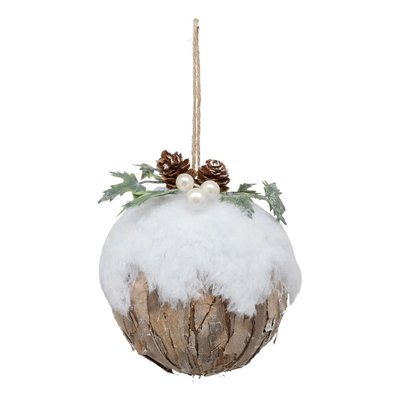 Boule de noel joyeux noel bois et neige EDEN