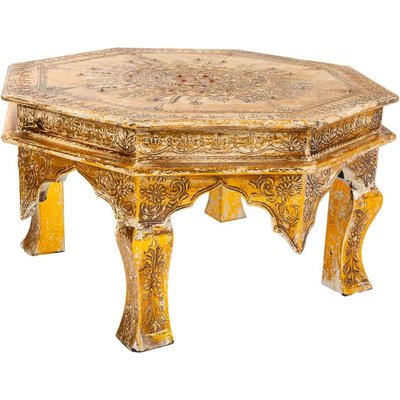 table basse artisanale bois peint  et  cuivre élégant RECOLLECTION