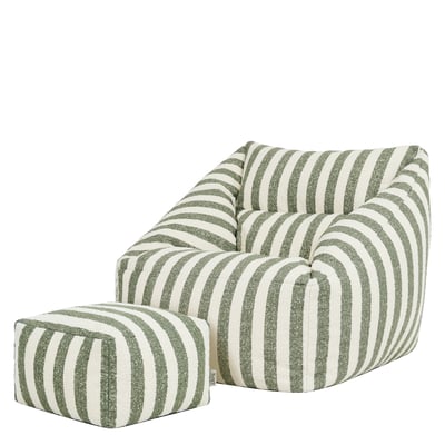 Pouf fauteuil et son repose-pied carré en bouclette rayée Oeko-Tex® - NATALIA ICON