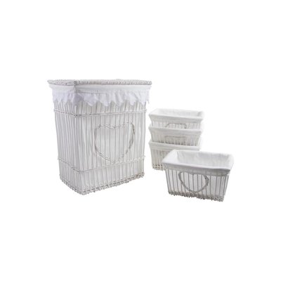Panier à linge et 4 corbeilles coeur en osier et coton blanc (Lot de 5) AUBRY GASPARD