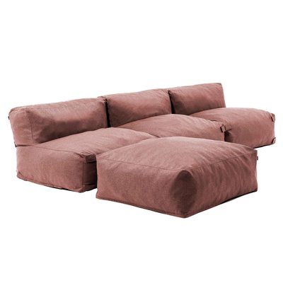 Canapé d'angle fixe modulable avec 3 chauffeuses et 1 pouf, MIXI OVIALA