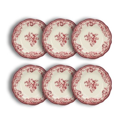 Lot de 6 assiettes creuses fleuries en porcelaine 22cm, FAUSTINE NOVASTYL