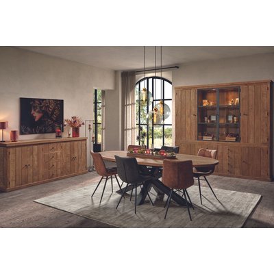Buffet vaisselier en bois recyclé 4 portes 8 tiroirs éclairage LED - LINAS HELLIN, DEPUIS 1862