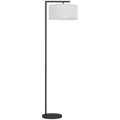 Lampadaire design H.153 cm métal noir abat-jour tambour lin blanc HOMCOM