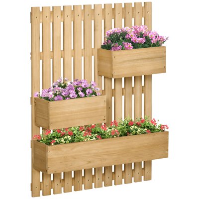 Lot de 3 jardinières murales avec treillis - bois sapin pré-huilé OUTSUNNY