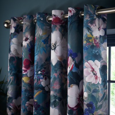 Bouquet Kingfisher Eyelet Lined Ready Made Curtains STUDIO G
