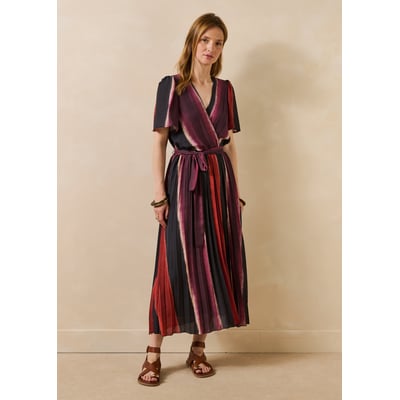 Robe longue fluide plissée à rayures LA FEE MARABOUTEE