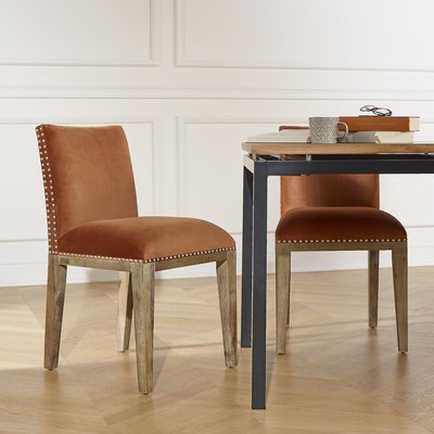 Lot de 2 chaises en acacia et velours clouté KENZA ROBIN DES BOIS