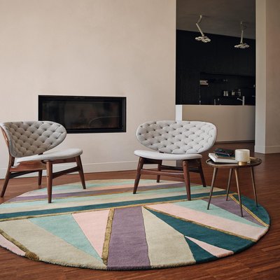 Tapis rond fait à la main en laine motif géométrique SAHAARA R UN AMOUR DE TAPIS