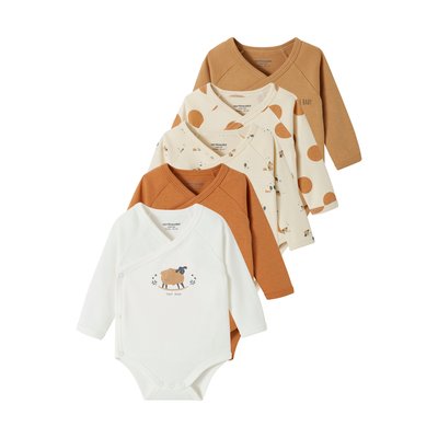 Lot de 5 bodies ouverture naissance en coton biologique VERTBAUDET