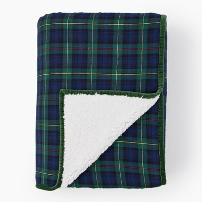 Plaid tartan doublé sherpa, 130x170cm, coton et polyester recyclé MONOPRIX