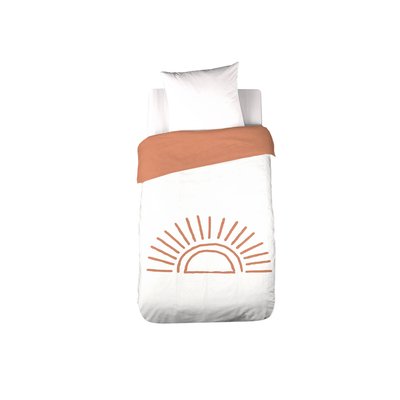 Parure de lit coton tufté réversible imprimé soleil blanc/terracotta 1 place 140 x 200cm SOLINO SWEEEK