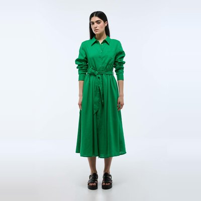 Robe midi cintrée unie en lin MONOPRIX