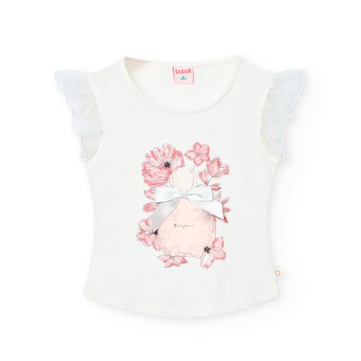 T-shirt avec manches volantées et dessin sur le devant BOBOLI