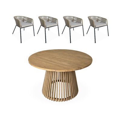 Table intérieur/extérieur bois d'acacia + 4 assises OVIEDO + SANTOS SWEEEK