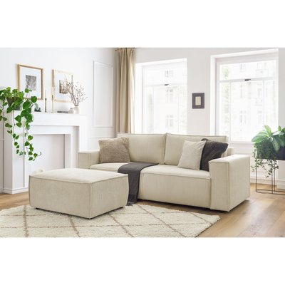 Canapé droit convertible 4 places en velours côtelé avec pouf, NIHAD BOBOCHIC