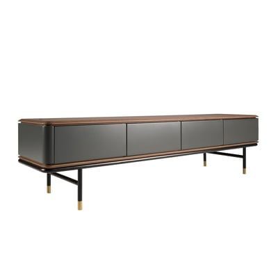 Meuble TV en bois gris foncé mat, acier noir et plateau en noyer ANGEL CERDA