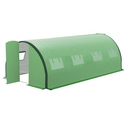 Serre de jardin tunnel 18 m² 8 fenêtres 2 portes acier galvanisé PE vert OUTSUNNY