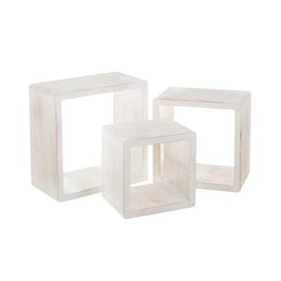 Set de 3 Étagères Murales en Bois Blanchi - 38x38x20cm WADIGA