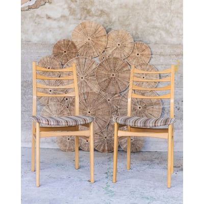 Paire de chaises aux assises rayées Alma N°1982 - Bon état DEBONGOUT