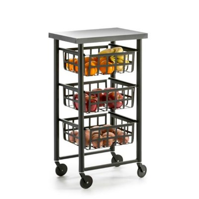 Desserte de Rangement avec 3 Paniers en Métal et Plateau en Acier Inoxydable, FIFTY-FIFTY DON HIERRO