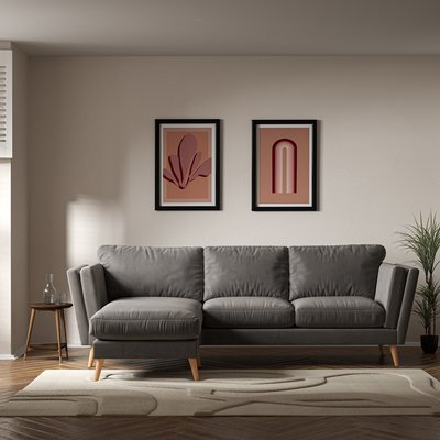 Frida Contemporary Velvet Corner Chaise Feather Sofa - Left facing with Light Wood Legs SO'HOME