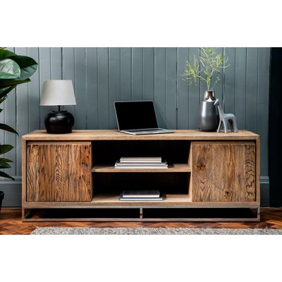 Meuble TV 150 cm moderne en bois naturel et pied métal avec placards RIVERSIDE PIER IMPORT
