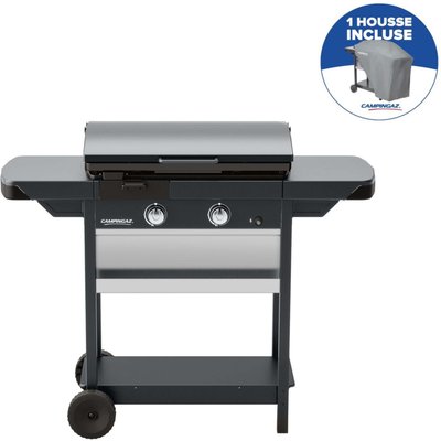 Plancha gaz EX plus noir 2brûleurs sur chariot, 66x42cm + housse CAMPINGAZ