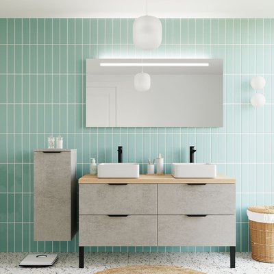 Meuble salle de bain 2 vasques posées 4 tiroirs - SOHO HOMIFAB