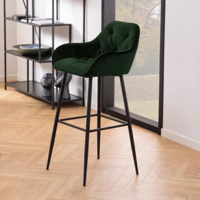 Tabouret haut avec accoudoirs en velours et métal (lot de 2) - TERI HELLIN, DEPUIS 1862