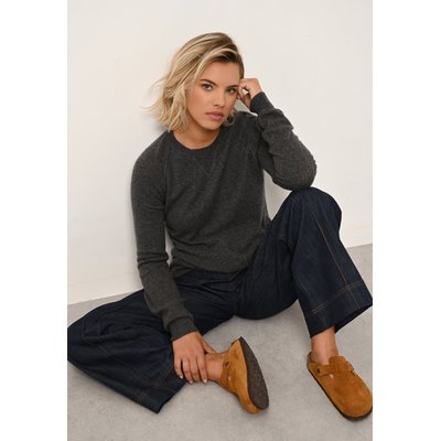 HELEN pull col rond anthracite chiné en cachemire JUST CASHMERE