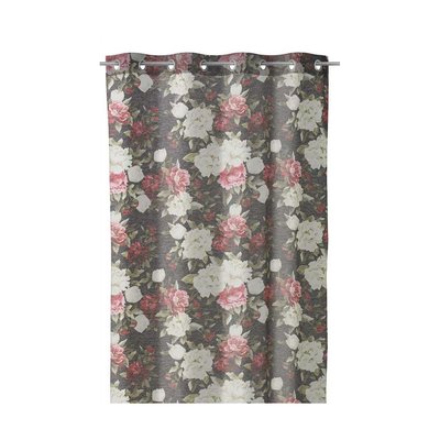 Rideau Voilage à Œillets Fleurs Gris/Blanc/Rose - Longueur 260cm WADIGA