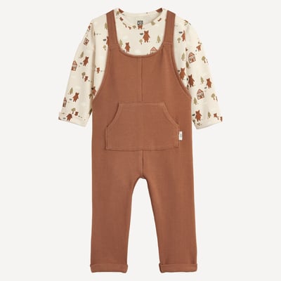 Conjunto de dos piezas: camiseta con estampado de osos y peto de tirantes finos LA REDOUTE COLLECTIONS