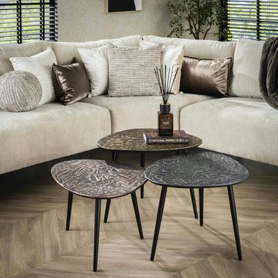 Table de salon finition argent, cuivre et or (lot de 3) RALF PIER IMPORT
